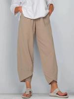 Pantalones bombachos Holgados de Lino y Algodón para Mujer, pantalón informal, Talla Grande, Verano, Fashion Irregular, informal, High Belt, elástico Belt, rectos, suelta, pantalones Cargo de Verano para Mujer - details 1