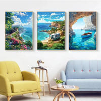 Pintura En Lienzo De Paisaje Veraniego Anime Para Bar Decoración De Pared Azul De Cabina Playa Bosque Estilo Moderno Para Sala - details 3