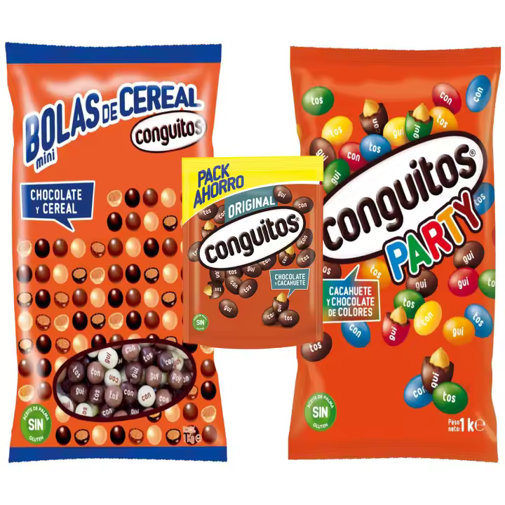 Pack Conguitos mini bolas cereal mix 1kg,negro doypack 350g,party bolsa 1kg - 1