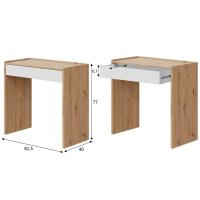 Meimon Mesa de estudio NOA con cajón, 81,5x40x77 cm, melamina blanca con acabado Roble Nodi, guías correderas metálicas, taco ABS antirayaduras, peso máximo mueble 25 kg, cajón con capacidad de 5 kg, diseño moderno y funcional para oficina o habitación. - details 1