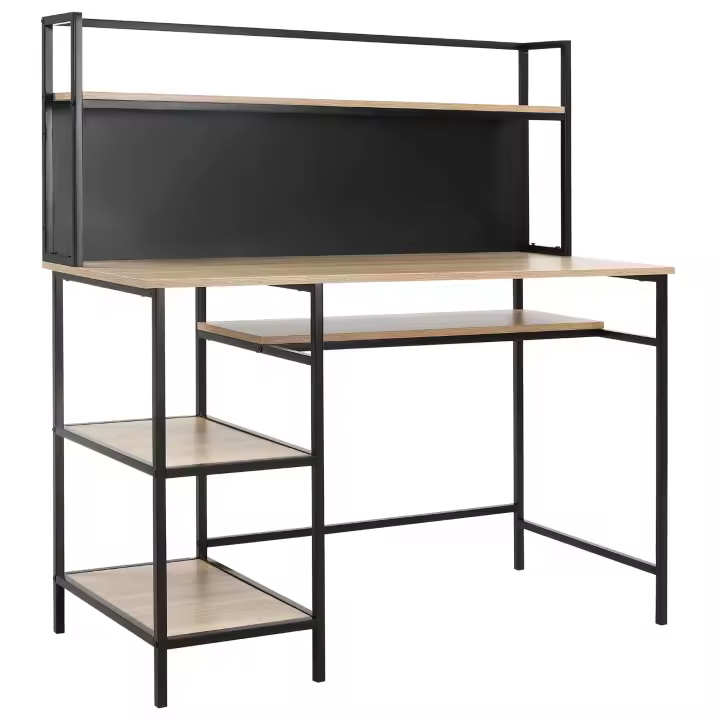 HOMCOM Escritorio con almacenaje escritorio de ordenador con 4 estantes, tapa grande y panel negro para salón dormitorio oficina en casa 120L x 53W x 126H cm - 1