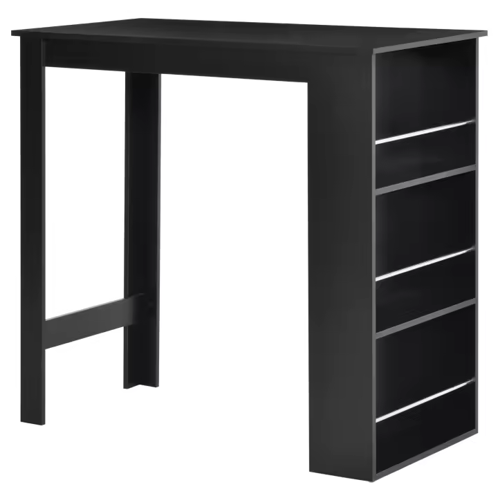 HOMCOM Mesa Alta de Bar, Mesa de Cocina con 3 Estantes Laterales, Estilo Moderno, para Comedor, Salón, 112x57x106 cm, Negro - 1