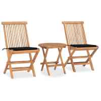 vidaXL Set comedor de jardín plegable 3 piezas madera de teca cojines en color Azul/Verde brillante/Rojo vino tinto y más | acolchados duraderos para sofás de jardín terraza exterior - details 6