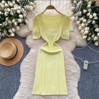 Vestido De Punto REALEFT Vintage De Verano Para Mujer Con Mangas Escaleras Estilo Casual Cuello Cuadrado Ajustado Hasta La Cintura - details 1