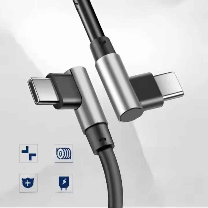 Cable De Datos Tipo-C a Tipo-C 60W PD Carga Rápida Con Dobles Codos De 90 Grados Para iPhone Xiaomi Samsung Realme Material PVC - 1