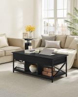 Mesa de centro con tablero elevable, espacio abierto y oculto, ideal para salón comedor, color gris carbón o marrón rústico - details 1