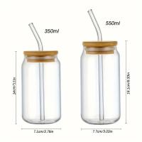 Botella De Vidrio 350ml/550ml Con Tapa De Bambú Y Pajita Para Café Cerveza Cócteles Whiskey Leche Jugo Cola Jarrón De Mason - details 2
