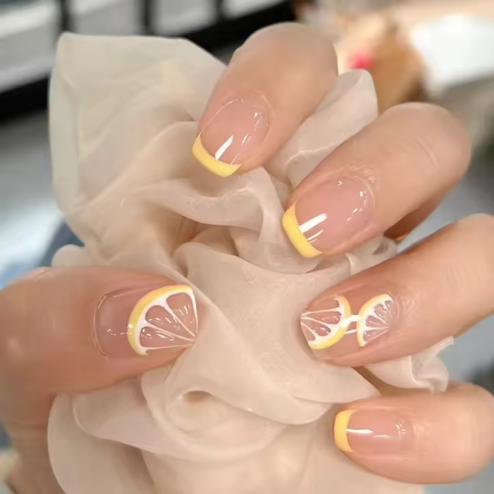 Set De 24 Uñas Postizas Cortas Estilo Francés Arte De Uñas Artísticas Para Manicura Extensión De Uñas Con Diseño - 1