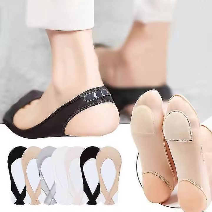 4 Pares de calcetines de Barco invisibles Mujeres Verano silicona Calcetines antideslizantes para Tacones Altos Zapatos de Seda de Hielo Delgada media Palma - 1