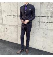 Traje De Tres Piezas Para Hombre Ajustado Con Chaleco Y Pantalones De Alta Calidad Tela De Arte Doble Hebilla Para Boda - details 16