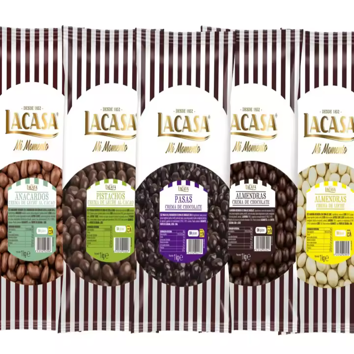 Lacasa pack 5kg deliciosas bolas de frutos secos con chocolate: Pasas de Corinto Negro,Almendra Negro,Almendra Blanco,Anacardo leche,Pistachos Leche - 1