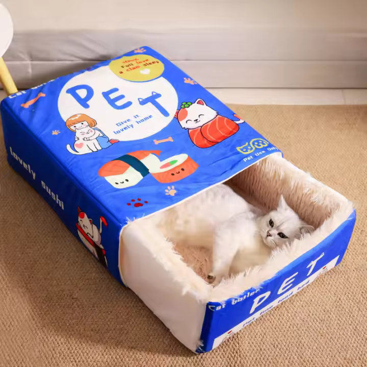 Cama Para Gato Y Perro Rectangular Caja De Seguridad Universal Para Todas Las Estaciones Cubierta De Peluche Confort Para Mascotas - 1