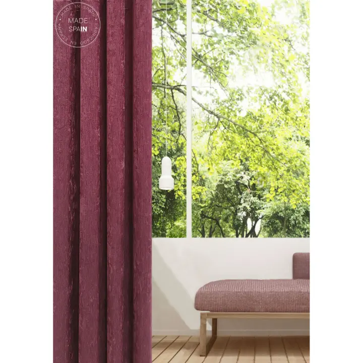 Cortina Arce de Terciopelo Suave. Esta cortina se presenta en dos opciones prácticas: ollados para un estilo clásico, y cinta multifunción (pasa barras y cinta fruncida) para mayor flexibilidad. - Color Lila - Ideal para Salón, Dormitorio y Cocina - 1