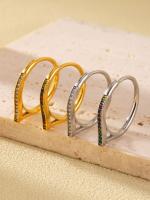 Anillo chapado en oro de 18k con circonita geométrica clásica para mujer, accesorios de joyería impermeables fino de circón colorido de lujo para mujer, anillo de dedo de compromiso Simple chapado en oro de acero inoxidable, regalo de joyería estética - details 7
