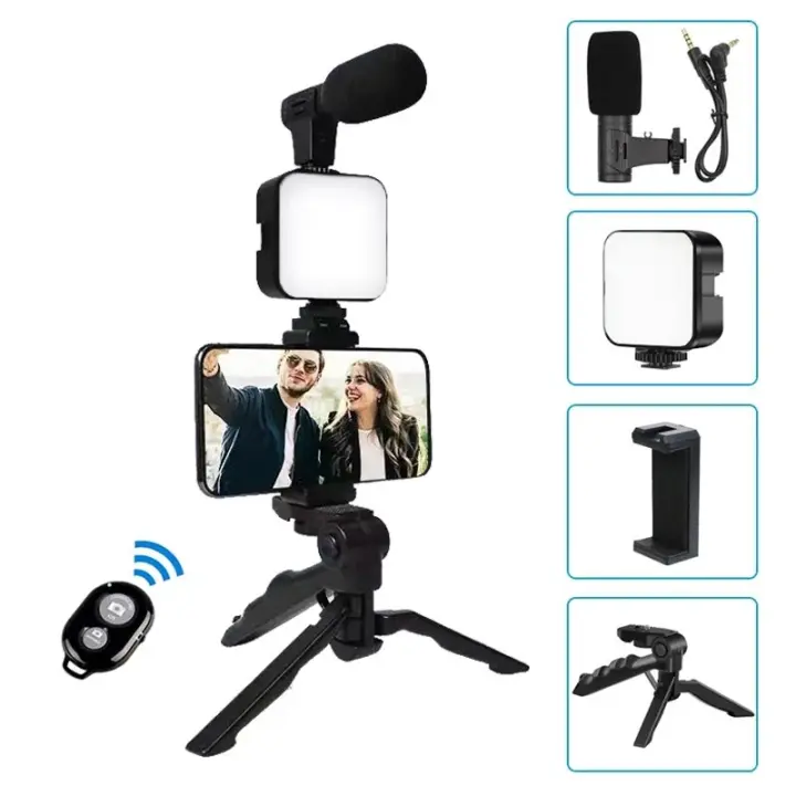 Kit De Vlog Para Smartphone Con Trípode Soporte Microfono Mini Luz De Rellenado LED Para TikTok Transmisiones En Vivo YouTube - 1