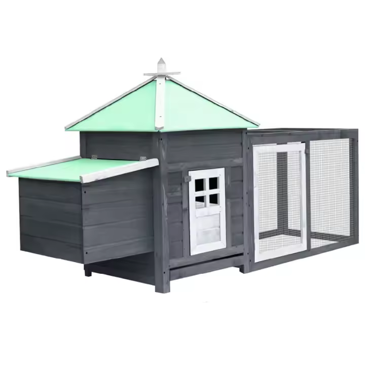 vidaXL GALLINERO CON PONEDERO MADERA MACIZA ABETO GRIS 190X72X102 CM - 1