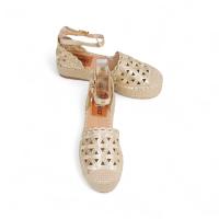 HLUNA - Sandalias Alpargatas con plataforma Diseño de Encaje Beige y Dorado Oro - Puntera cerrada talón cubierto con pulsera al tobillo de hebilla - fzf23-67 FZL24-33 FZL-008 - details 4