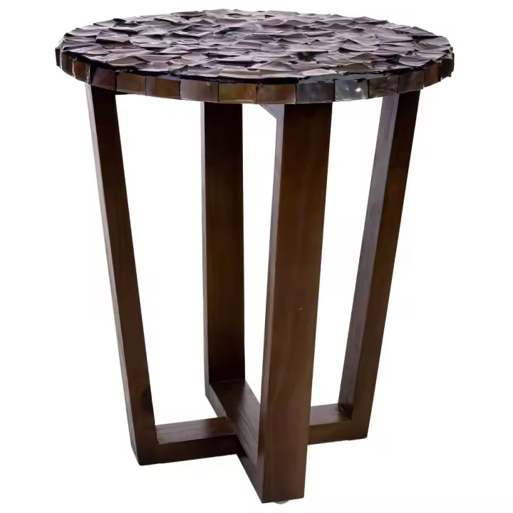 Mesa auxiliar de madera y madreperla marron D36x40 - 1
