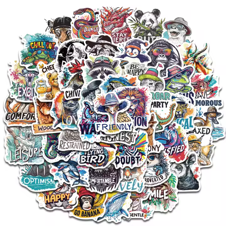 50PCS Pegatinas De Animales Coloridos Para Decoración Personalizada De Equipaje Y Skateboarding Diseño Retro De Graffiti - 1
