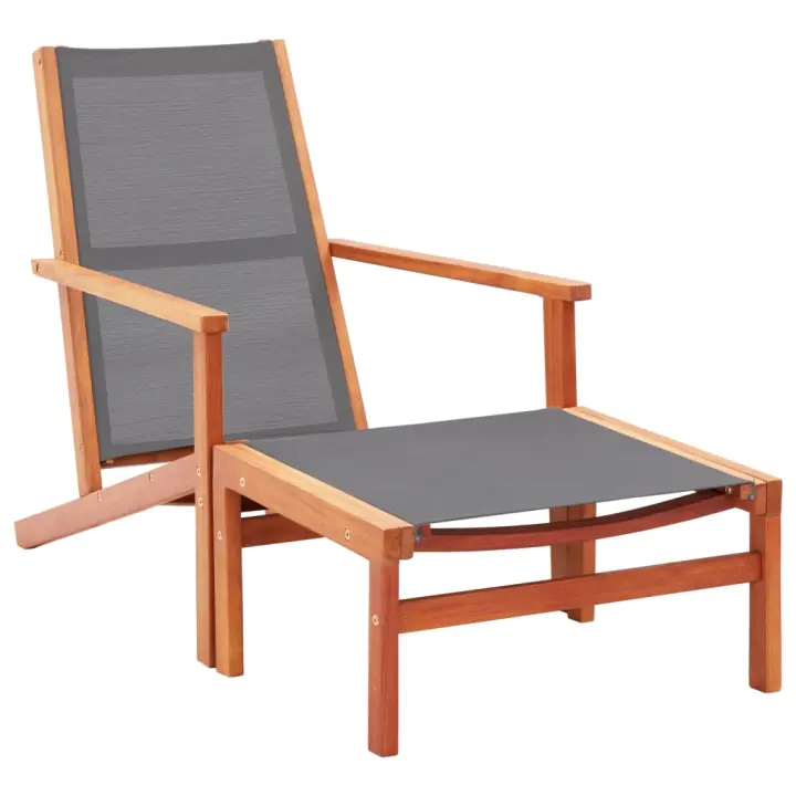 vidaXL Silla de jardín con reposapiés madera eucalipto textilene gris - 1