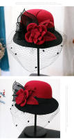 Sombrero Trilby Floral Para Mujer Estilo Británico Hepburn Moda Francesa Invierno Caliente Casual Fiesta Capa De Lana - details 8