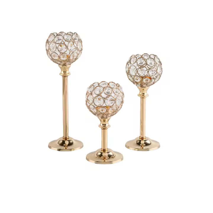 Juego de 3 candelabros de cristal, estilo, para velas de pilar, salón, decoración de mesa, boda, navidad, cumpleaños, - 1