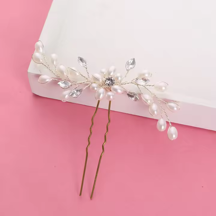 Pins De Cabello De Boda Con Cristales Y Perlas Accesorios De Cabello Para Novia U-Shaped Adornos De Cabello De Bridesmaid Joyería Para El Cabello - 1