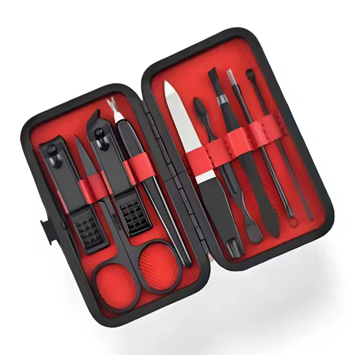 Kit de manicura 9 piezas conjunto de manicura y pedicura 9 en 1 herramientas profesionales de manicura Juego de manicura 9 PCS Kit de pedicura profesional de acero inoxidable Kit de cuidado de tijeras para uñas con estuche negro - - 1