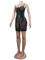 Bodysuit Mini Vestido De Encaje Con Lentejuelas Y Strass Negro Para Mujer Beyprern Estilo Sexy Y Club Para Fiestas Y Cumpleaños - details 1