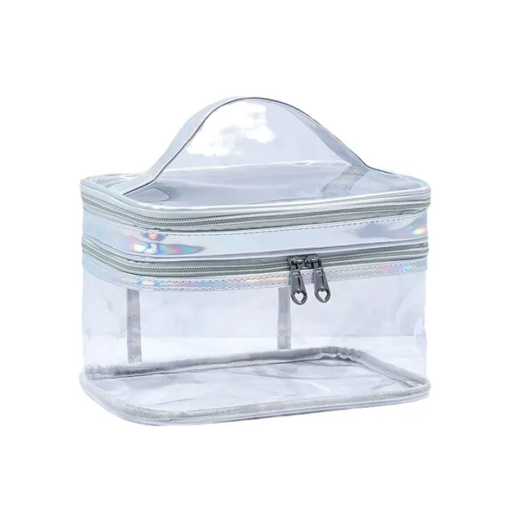 Bolsa de Cosméticos Transparente, Bolsas de Viaje de Doble Capa, Organizador de Maquillaje, Soporte Impermeable para Tapas - 1