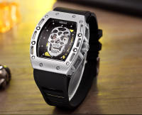 Reloj De Cuarzo Para Hombre Con Correa De Silicona Negra Luminosa Y Dial Rectangular De Armadura Calavera Estrellada BGL1612G-2 - details 16