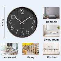 30 cm de diámetro Reloj de pared, Estilo Moderno Movimiento de Cuarzo Silencioso, Reloj de pared con números et Funciona con Pilas, para Sala de Estar, Cocina, Oficina, Dormitorio, Bar, Escuela - details 0
