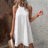 Vestido Vintage Floral Sin Mangas Para Mujer Elegante Blanco A-Line Corto Verano Halter Sin Capucha Vestido Casual De Rodilla - details 0