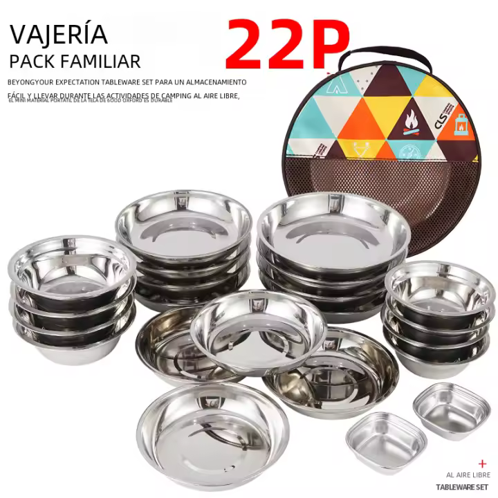 Nuevo Set De Platos Portátiles Para Camping Y BBQ De Acero Inoxidable 2 Piezas Juego De Comedor Para Exteriores Y Viajes Sin Plegable - 1