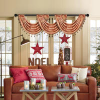Valance De Cortina De Punto Europeo Dorado Con Patrón Geométrico Para Decoración De Escena De Navidad Material Poliéster 100% - details 8