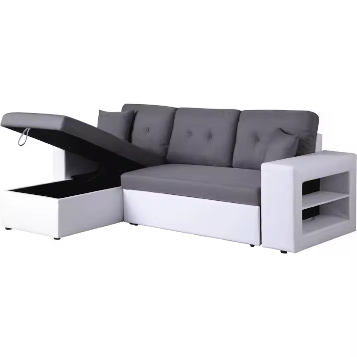 Sofá esquinero convertible/reversible "Axel" - Blanco/Gris - 1