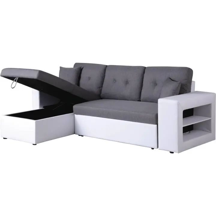 Sofá esquinero convertible/reversible "Axel" - Blanco/Gris - 1