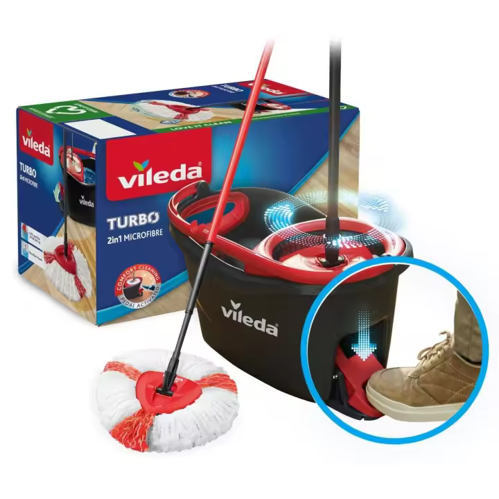 Vileda cubo Turbo 2 en 1, cubo de fregona + palo extensible - 1