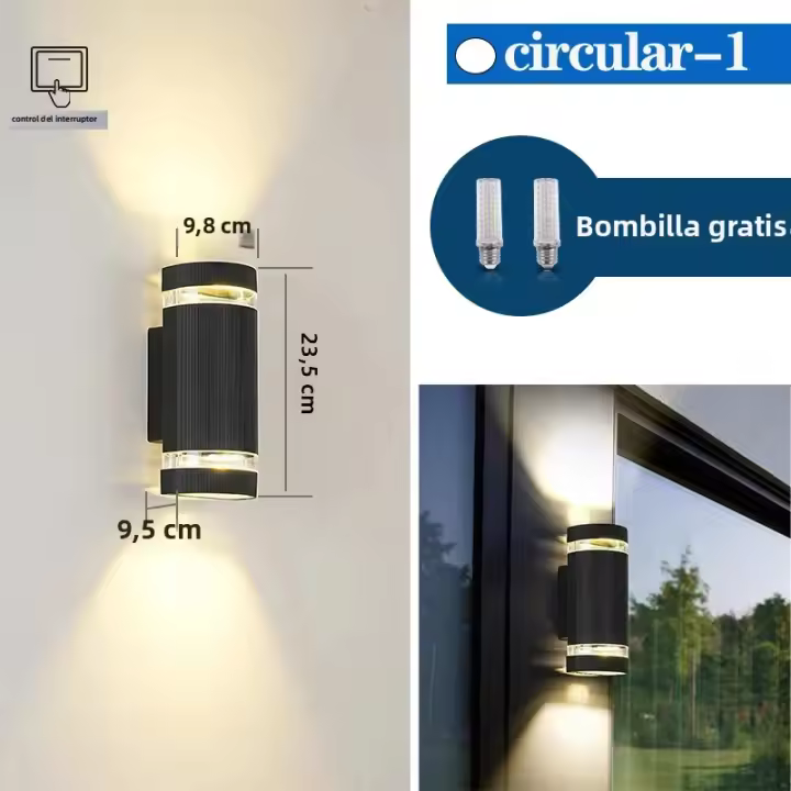 Lámpara De Pared LED Impermeable IP65 E27 Reemplazable Para Exterior Y Interior 3 Colores Para Jardín Puerta Balcón Dormitorio Sala De Estar - 1