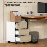 HOMCOM Cajonera de Oficina Mueble Archivador con Ruedas 3 Cajones Cerradura y 2 Llaves para Estudio Salón 40x40x63,5 cm - details 0