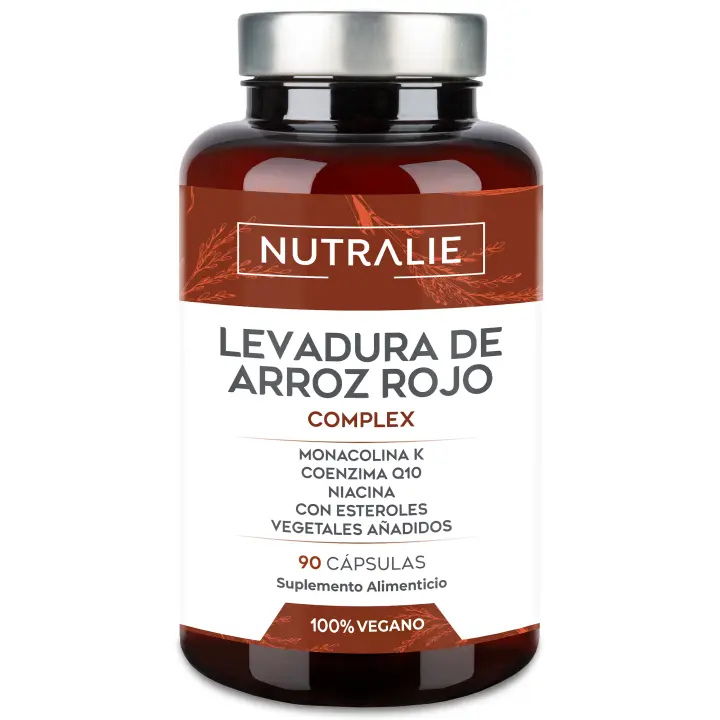 Levadura de Arroz Rojo 2,9mg - Monacolina K + Q10 + Vit C E - Reduce el Colesterol - Levadura de Arroz Rojo Colesterol Cápsulas Naturales - Red Yeast Rice 90 Cápsulas Veganas Nutralie - 1