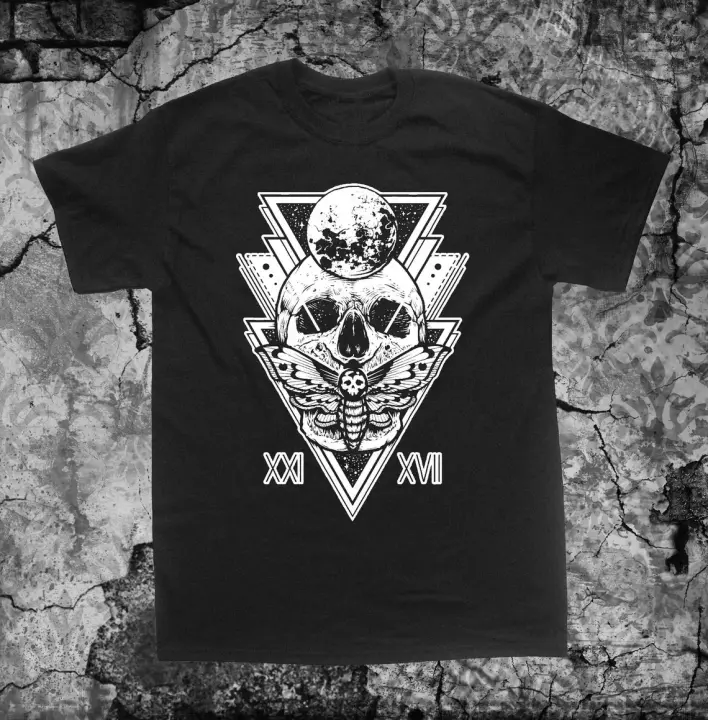 Camiseta Occult Gótica Tamaño Grande Con Símbolos De Estrella De Gato Y Calavera Memento Mori Estilo Medieval Grunge Para Hombres - 1