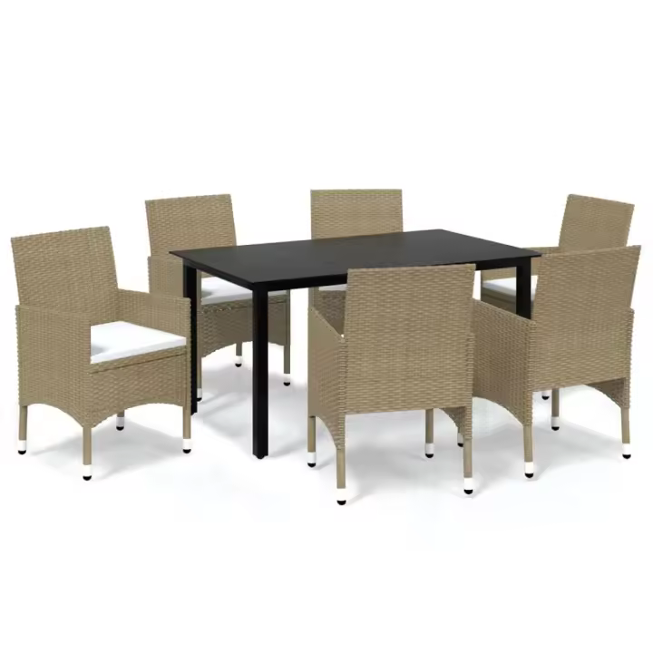 vidaXL Set comedor de jardín 7 pzas con cojines ratán sintético beige - 1