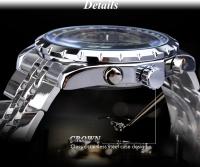 Reloj Mecánico Automático Jaragar Para Hombre Diseño De Vidrio Azul Luminoso Con Exhibición De Fecha Y Semana En Negro Y Plata Resistente Al Agua Con Correa De Acero Inoxidable - details 4