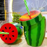 Botella De Agua Con Pajita De Plástico Multicolor Fruta De Dibujos Animados Regalo Sandía Limón Fresa Piña Deporte Y Salud - details 9