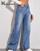 Nuevos Jeans Rectos De Cintura Alta Para Mujer 2024 Moda Casual Melenas Amarradas Pantalones Anchos De Pierna Estilo Oficina Talla Estándar Todo El Año - details 3