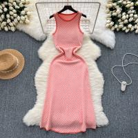 Vestido De Punto Sin Mangas Para Mujer YuooMuoo Primavera Verano Diseñador Rayas A-Line Midi Casual Sin Capucha Cierre Pullover - details 1