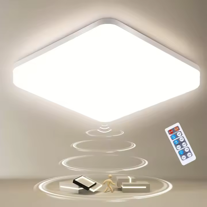 Lámpara de Techo con Sensor de Movimiento, 15W 1500LM Plafón LED de Techo con Control Remoto, Impermeable IP44 Lámpara de Baño, Luz de Sensor para Garaje, Bodega, Almacén Blanco Neutro 4000K [Clase de eficiencia energética A+] - 1