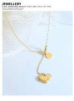 Encanto Cadena de clavícula de acero de titanio con forma de corazón de amor retro, collar con borlas galvanizadas en oro de 18 quilates, colgante redondo de perla de imitación, joyería - details 10