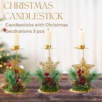 Juego de 3 candelabros navideños, juego de candelabros pequeños, candelabros de pilar de metal, candelabros navideños - details 3